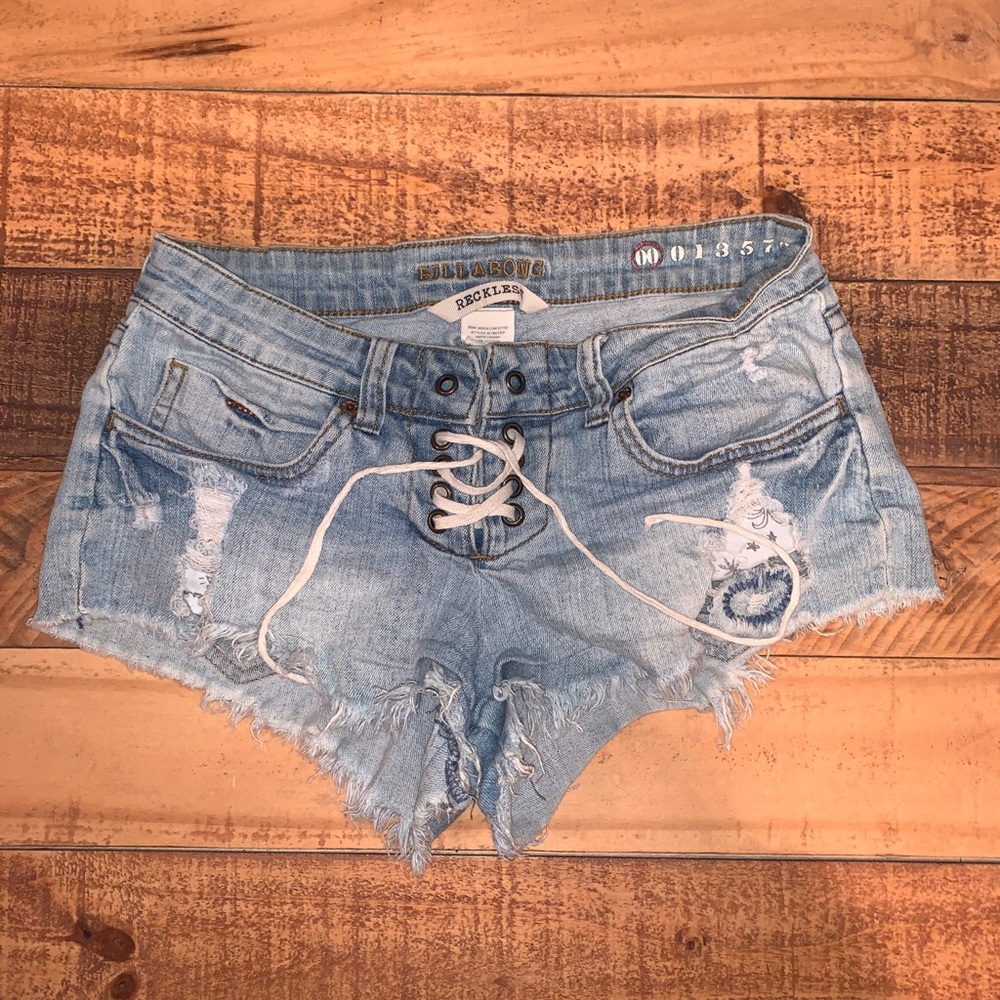 BILLABONG lace-up mini denim shorts